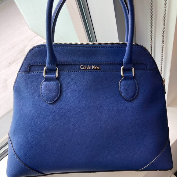 Calvin Klein - Navy Blue Satchel Purse with Strap - Picture 10 of 11